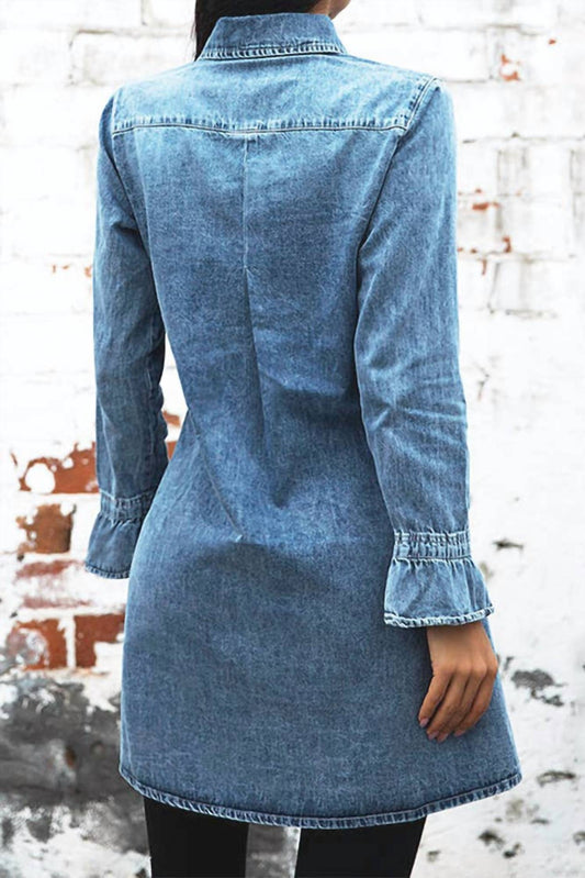 Unishe - Long Sleeve Jean Shirt Dress