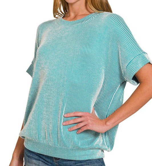 Zenana - Ribbed Striped Oversized Top
