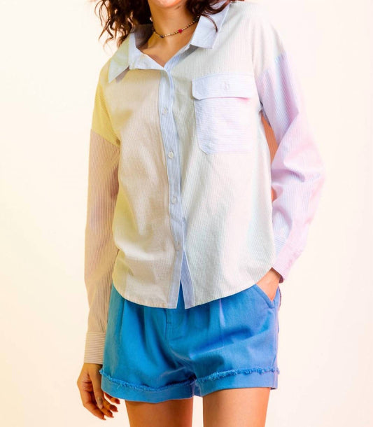 Very J - Long Sleeve Color Block Striped Shirt