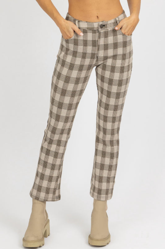CHECKED HIGH RISE FLARE PANT