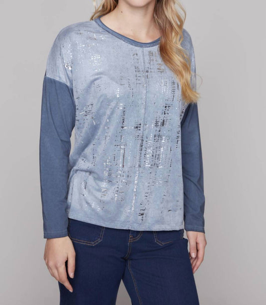 Claire Desjardins - Long Sleeve Metallic Stamped Lightweight Top