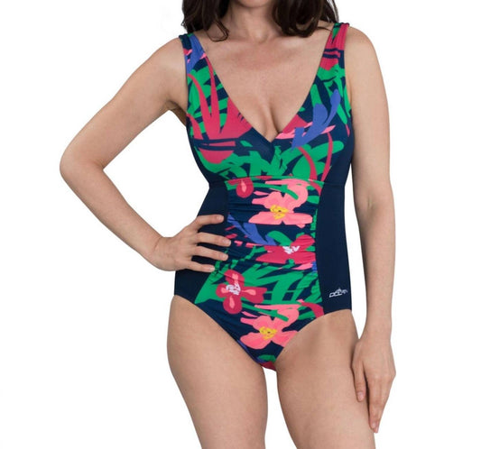 Dolfin - Print Block Chlorine Resistant V-neck One Piece Swimsuit