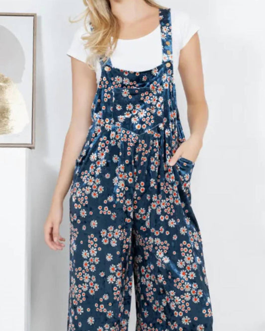 La Soul - Vintage Floral Velvet Wide Leg Overalls