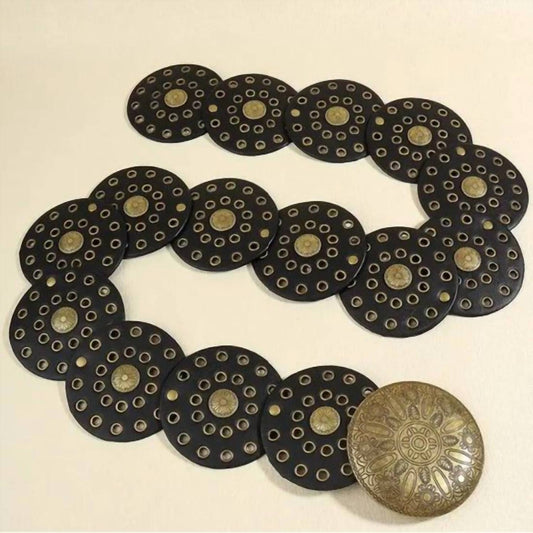 Fame Accessories - Women's Western Disc Belt With Antique Gold Conchos