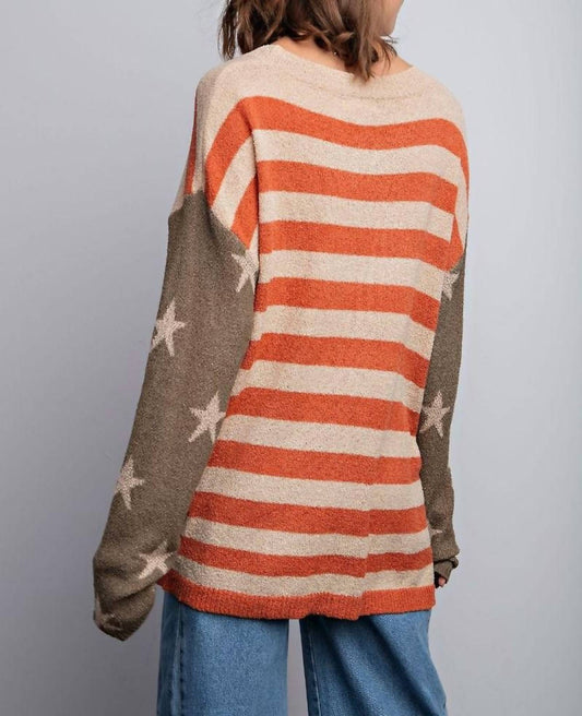Easel - Easel American Flag Sweater - clothing - cotton - blend - crew