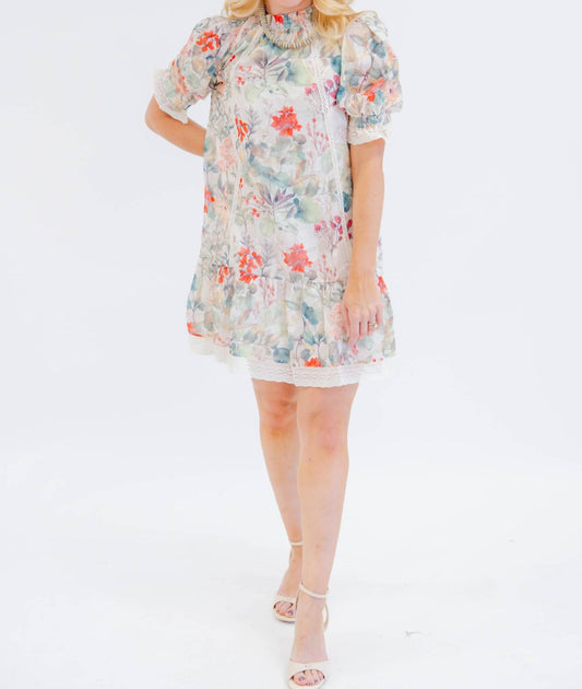 Tcec - Painterly Lace Trim Baby Doll Dress