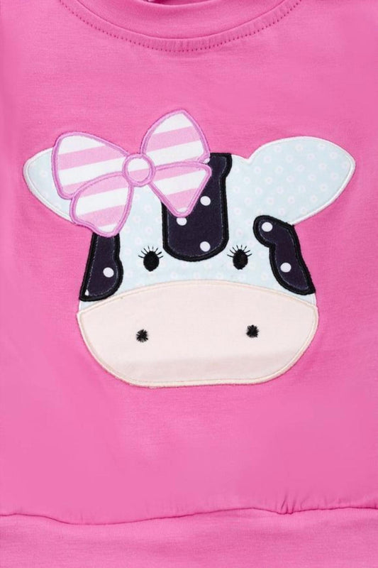 Kids Charm - Girl's Cow Application Top & Black Leggings