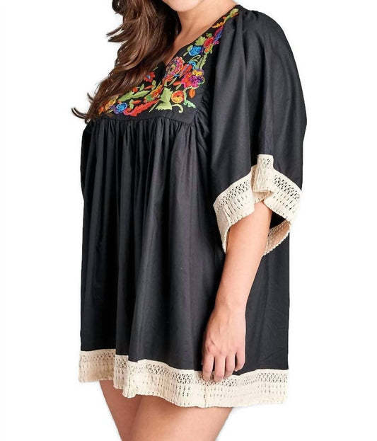 Velzera - Embroidered Crochet Babydoll Tunic
