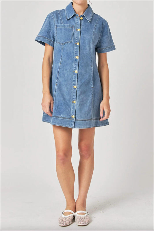 English Factory - Short Sleeve Denim Dress