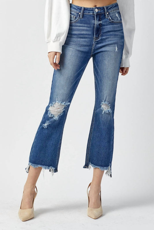 Risen - High Rise Crop Chew Hem Jeans