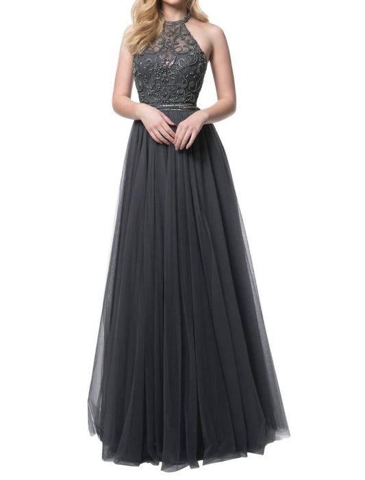 Sherri Hill - Beaded Halter Tulle Skirt Prom Dress