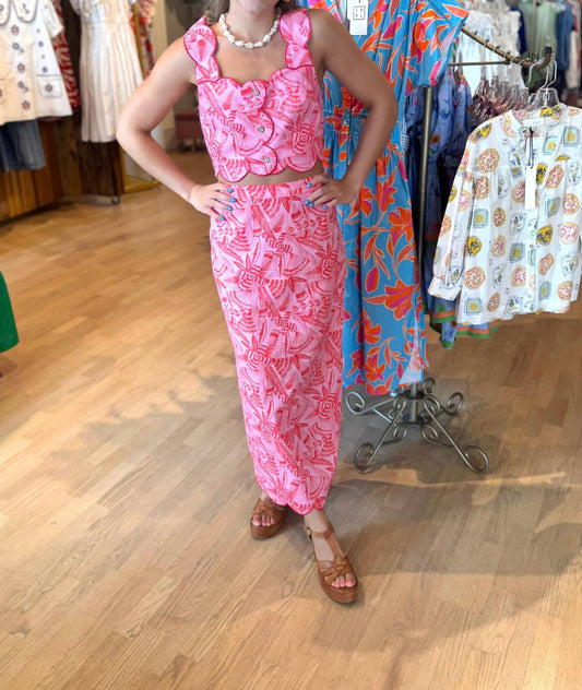 Karlie - Tropical Linen Midi Skirt