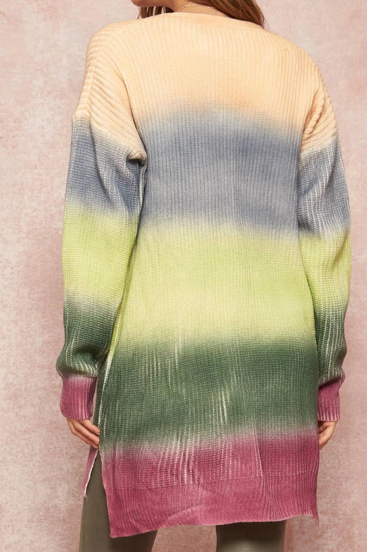 RAINBOW OMBRÉ COLORBLOCK CARDIGAN