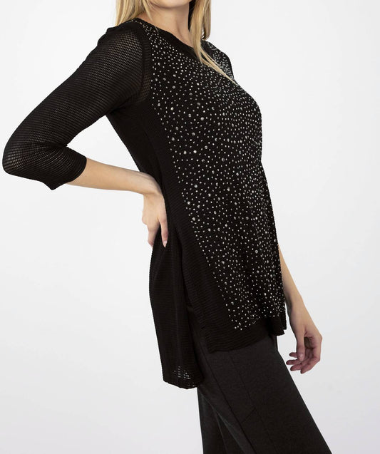 Frank Lyman - Knit Mesh High-low Top With Rhinestones