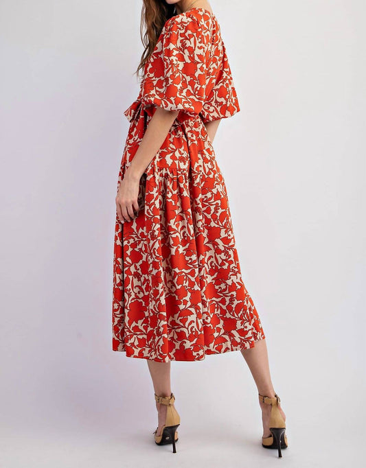 Easel - Floral Printed Sophia Twill Surplus Midi Dress