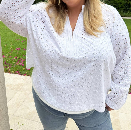 Nic + Zoe - Knit Eyelet Split Neck Top - Plus