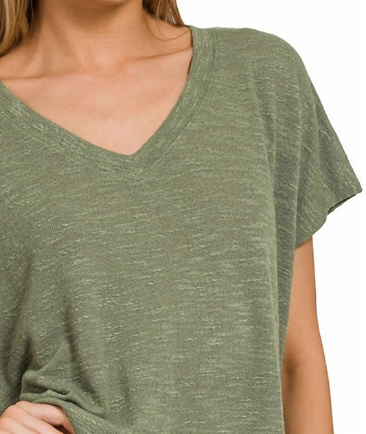 Zenana - V-neck Slub Hacci Crop Top