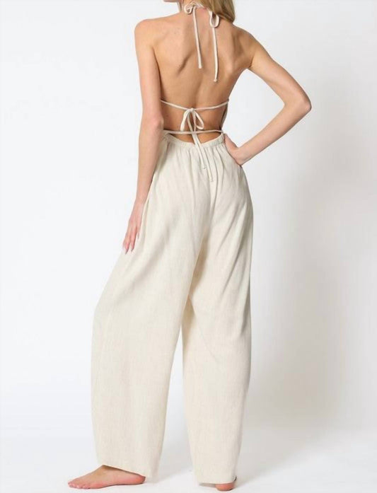 Aakaa - Iris Cowl Tie Back Neck Backless Belted Jumpsuit