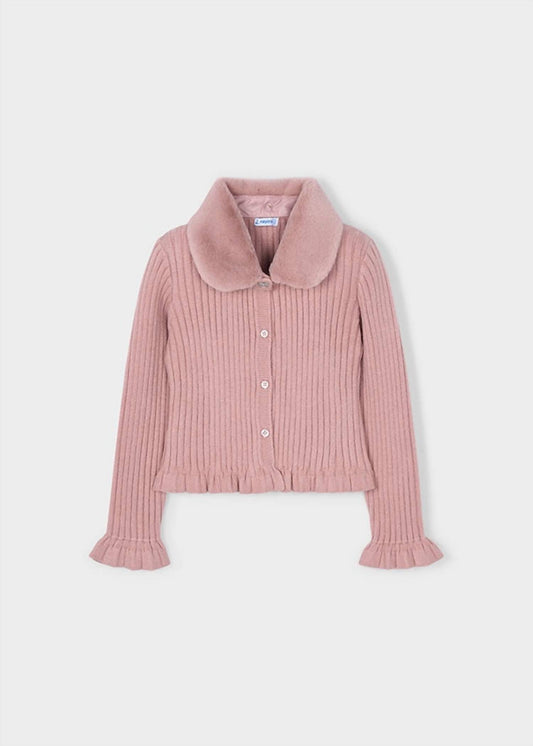 Mayoral - Girls Faux Fur Collar Cardigan