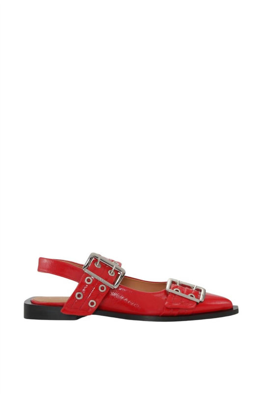 Ganni - Women's Feminine Buckle Ballerina Naplack Sandals
