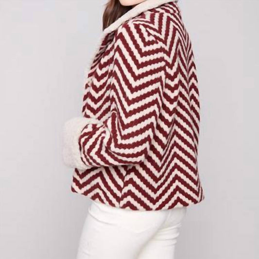 Charlie B - Chevron Bouclé Short Jacket With Sherpa Trim