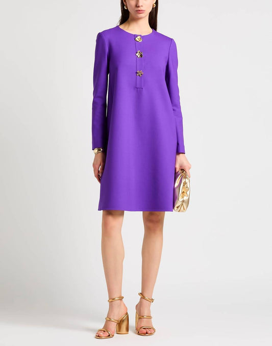 Oscar De La Renta - Long Sleeve Jewel Button Detail Swing Dress