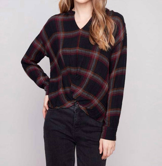 Charlie B - Plaid Double Gauze Blouse With Front Knot