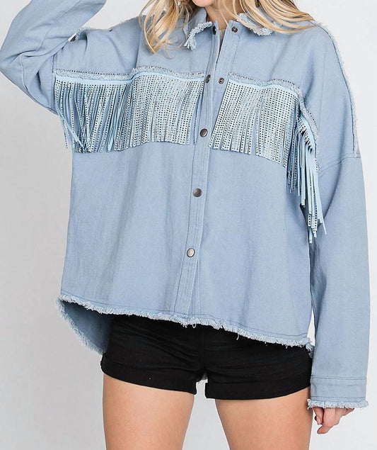 Geegee - Rhinestone Fringe Detail Shirt Jacket