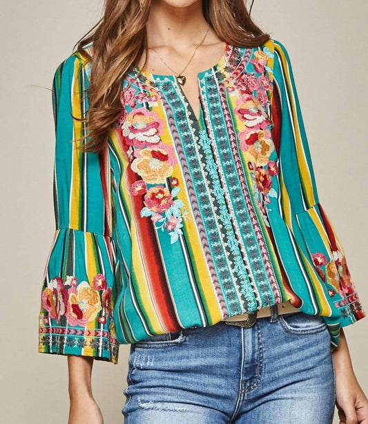Andree By Unit - South Beach Striped Embroidered Top