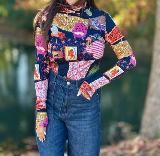 Frnch - Parisian Print Turtleneck Top