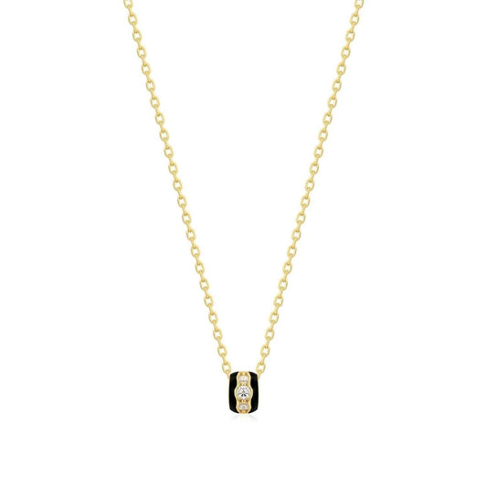 Eklexic - Women's Black Enamel & Cz Channel Rondelle Necklace