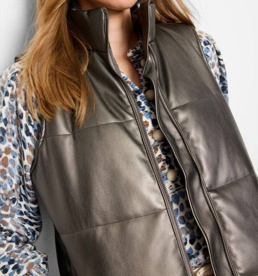 Nic + Zoe - Metallic Faux Leather Puffer Vest