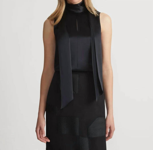Lafayette 148 - Satin Scarf Collar Sleeveless Blouse