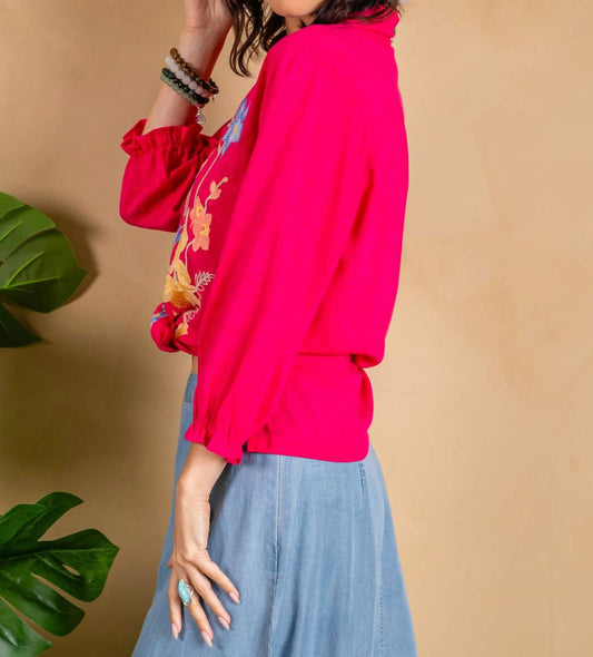 Paparazzi - Embroidered Linen 3/4 Sleeve Shirt