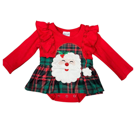 Kidscharm - Girls Santa Baby Plaid Ruffle Onesie