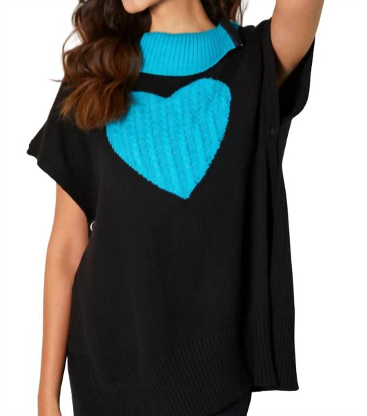 Zip Cowl Neck Heart Poncho