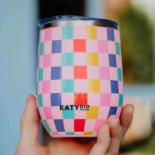 Katydid - Checkered Stainless Steel Insulated Wine Drink 12 Oz Tumbler