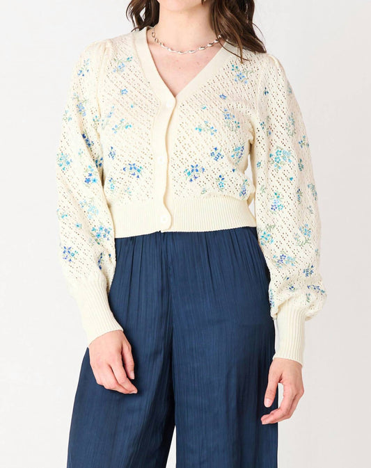 Dex - Floral Pointelle Embroidered Cardigan