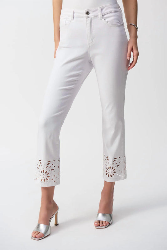 Joseph Ribkoff - Straight Fit Cropped Embroidered Hem Jeans