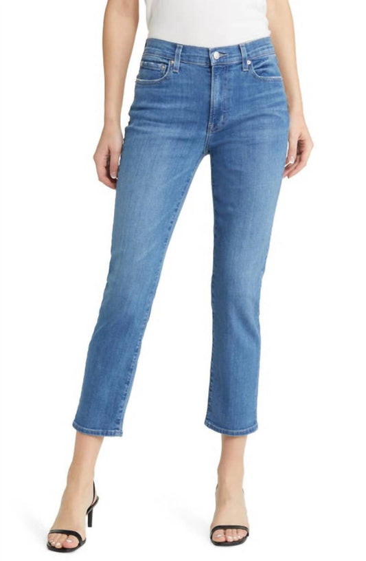 Edwin - Bree Mid Rise Straight Crop Jean - blue - clothing - cotton