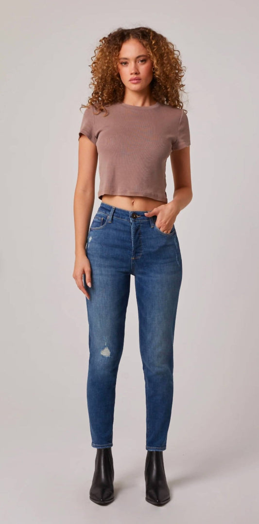 Edyson - Everette High Rise Mom Jean - blue - clothing - cotton - blend