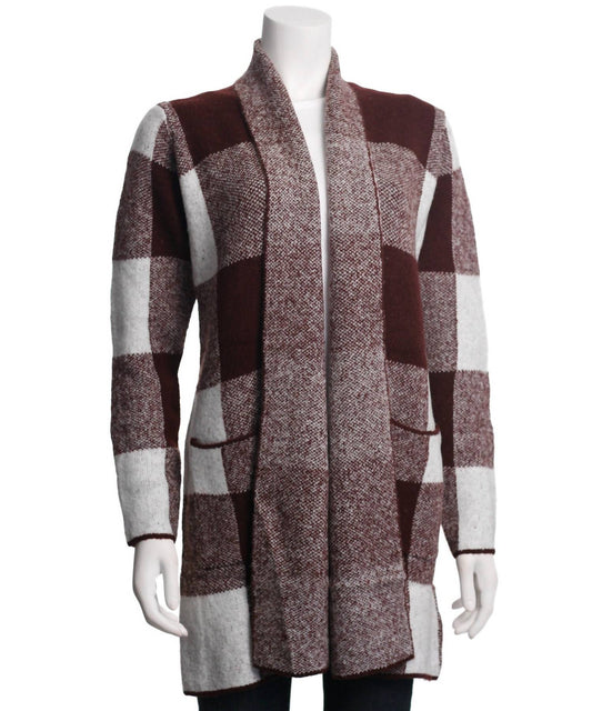 Staccato - Women's Open Front Long Sleeve Plaid Cardigan