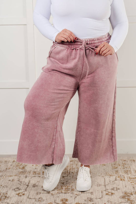Zenana - Wide Leg Mineral Wash Cropped Palazzo Pants