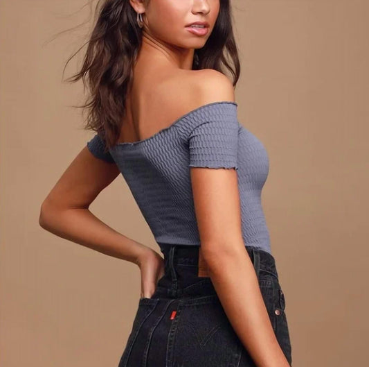 Free People - Intimately Moulin Ruched Crop Top Off The Shoulder Blue