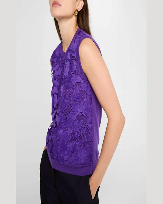 Oscar De La Renta - Peony Guipure Inset Tank Sweater