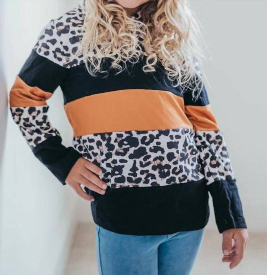 Adorable Sweetness - Kid's Rust Black & Leopard Print Fall Winter Hoodie Shirt