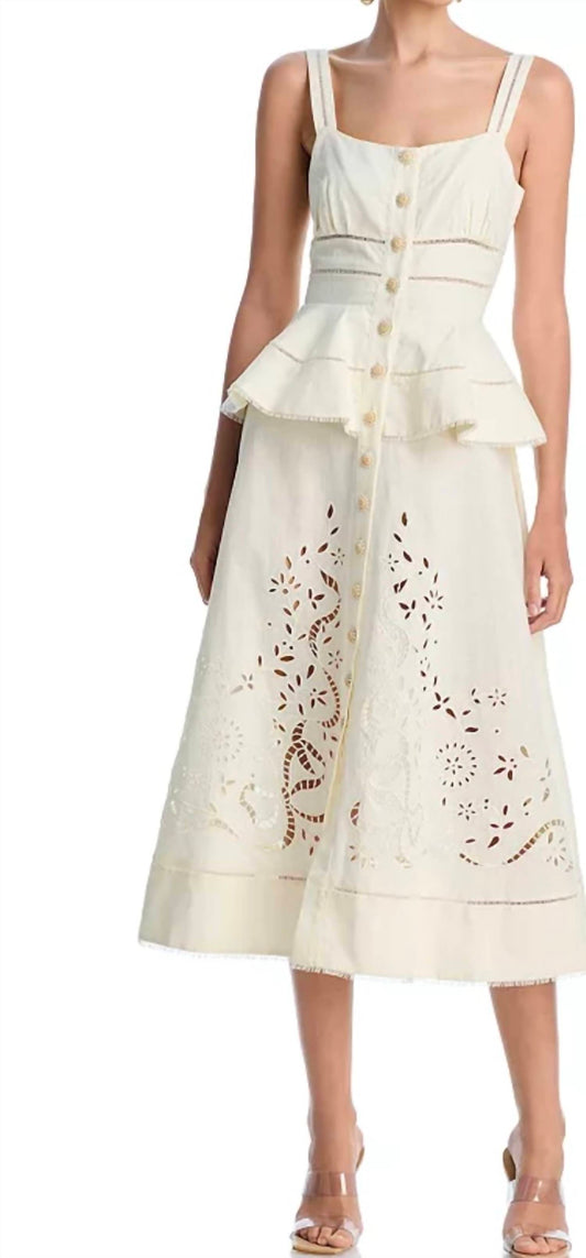 Self-Portrait - CREAM LINEN PEPLUM MIDI DRESS