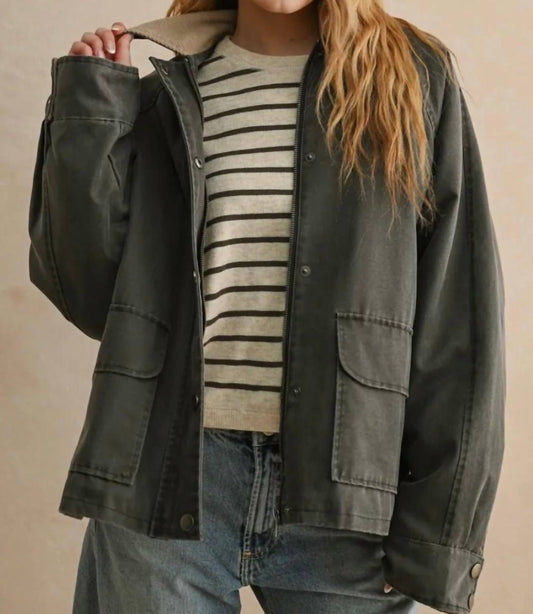 Miou Muse - Collar Contrasted Utility Jacket