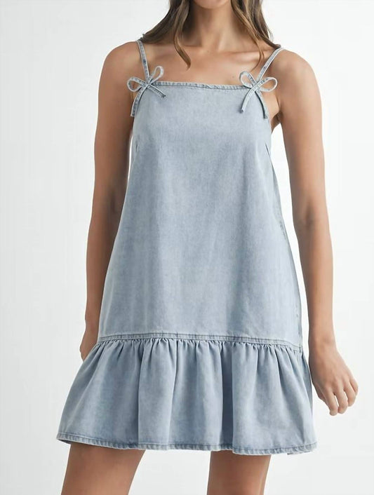 Mable - Cami Ribbon Bow Detail Denim Mini Dress