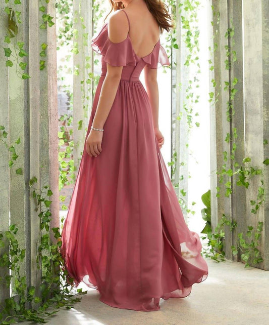 Morilee - Ruffled Cold Shoulder Sleeves Chiffon Bridesmaid Dress